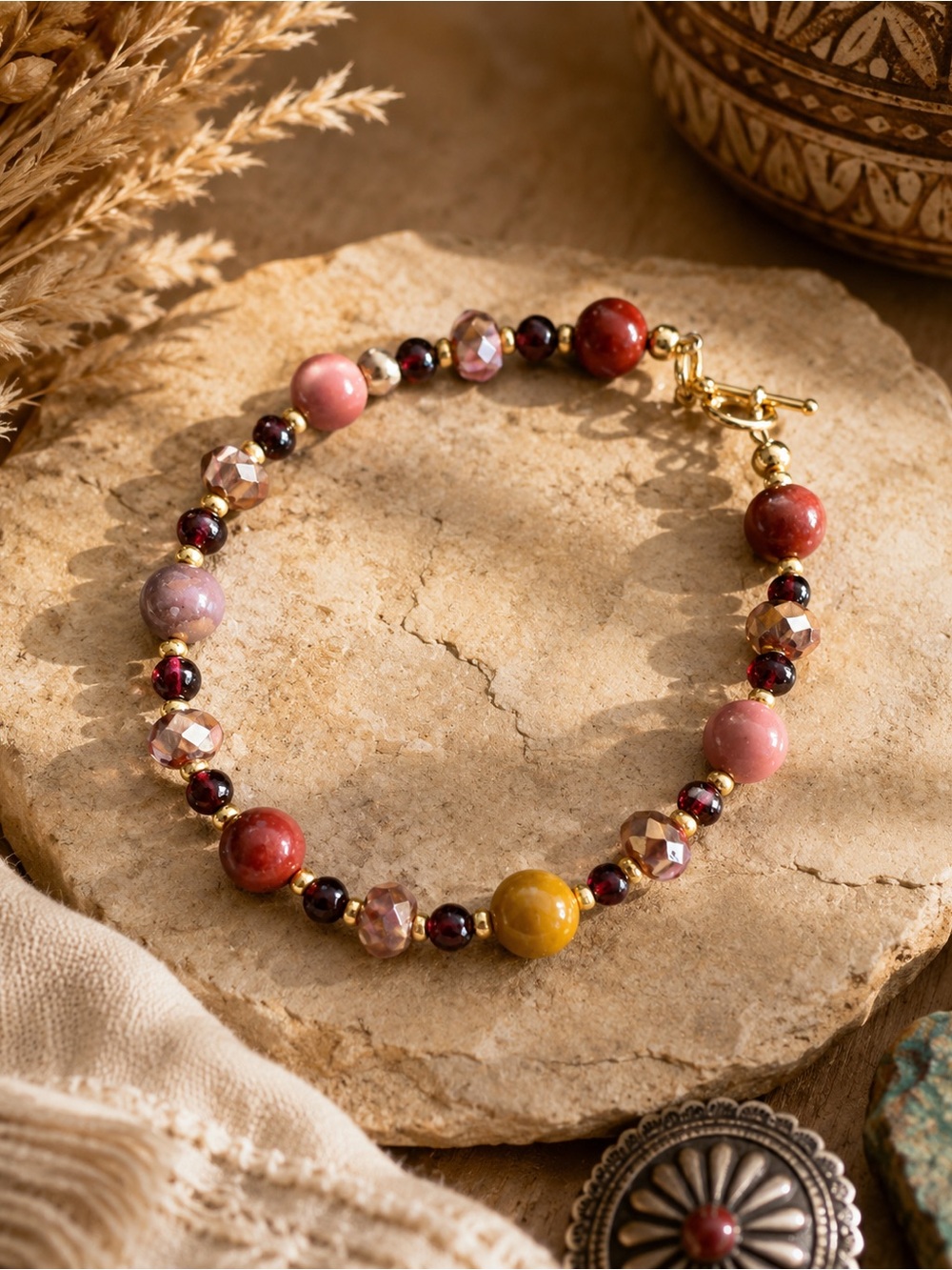 Mookaite & Garnet Bracelet — 7”